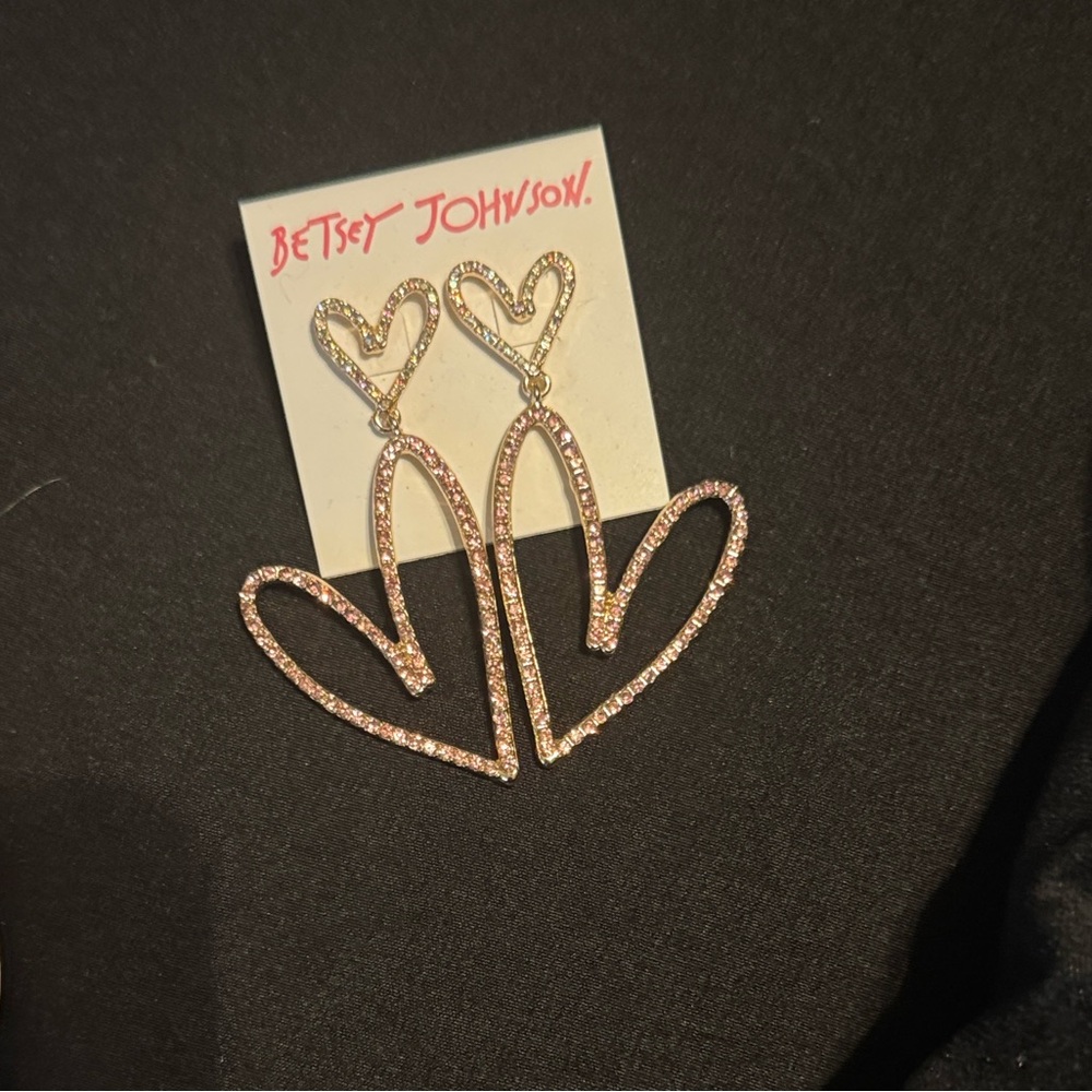 Brand New Betsey Johnson Gold and Pink Heart Drop Earrings